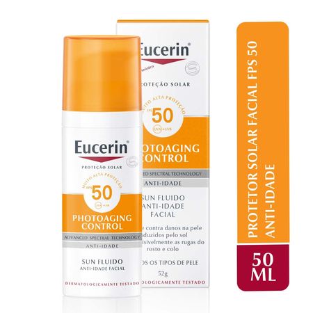 Protetor Solar Facial Eucerin - Sun Fluido Anti-Idade Creme Facial FPS50 50ml