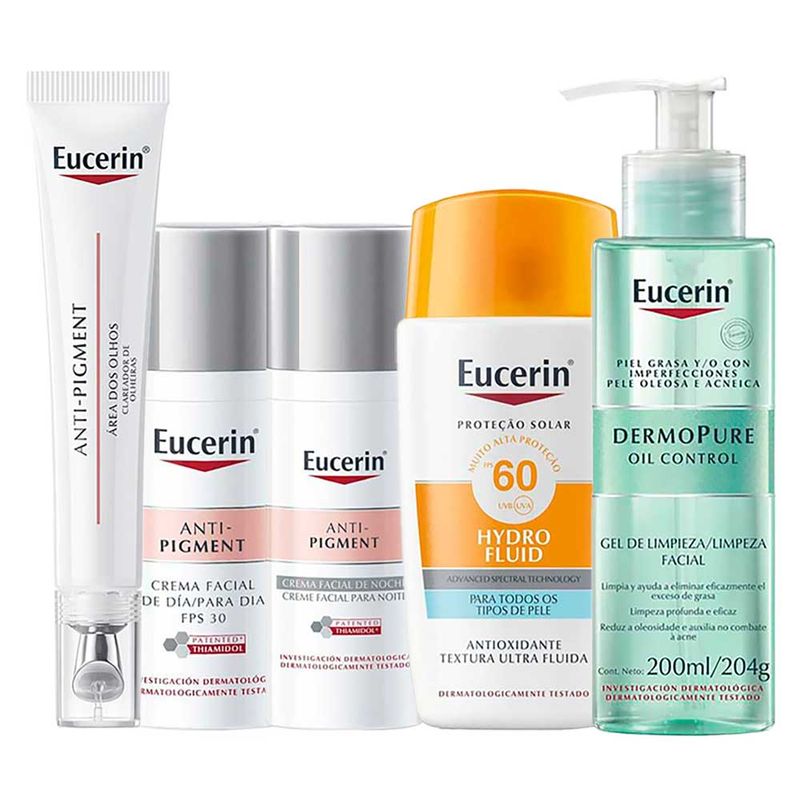 Eucerin Kit - Gel de Limpeza + Clareador de Olheiras + Creme Dia + Creme Noite + Protetor Solar para Todos osTipos de Pele Kit