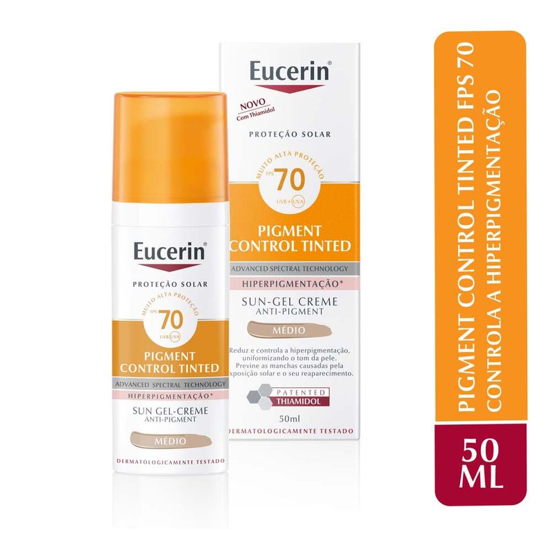 Protetor Solar Facial Antimanchas com Cor Eucerin Pigment Control FPS70 50ml Médio